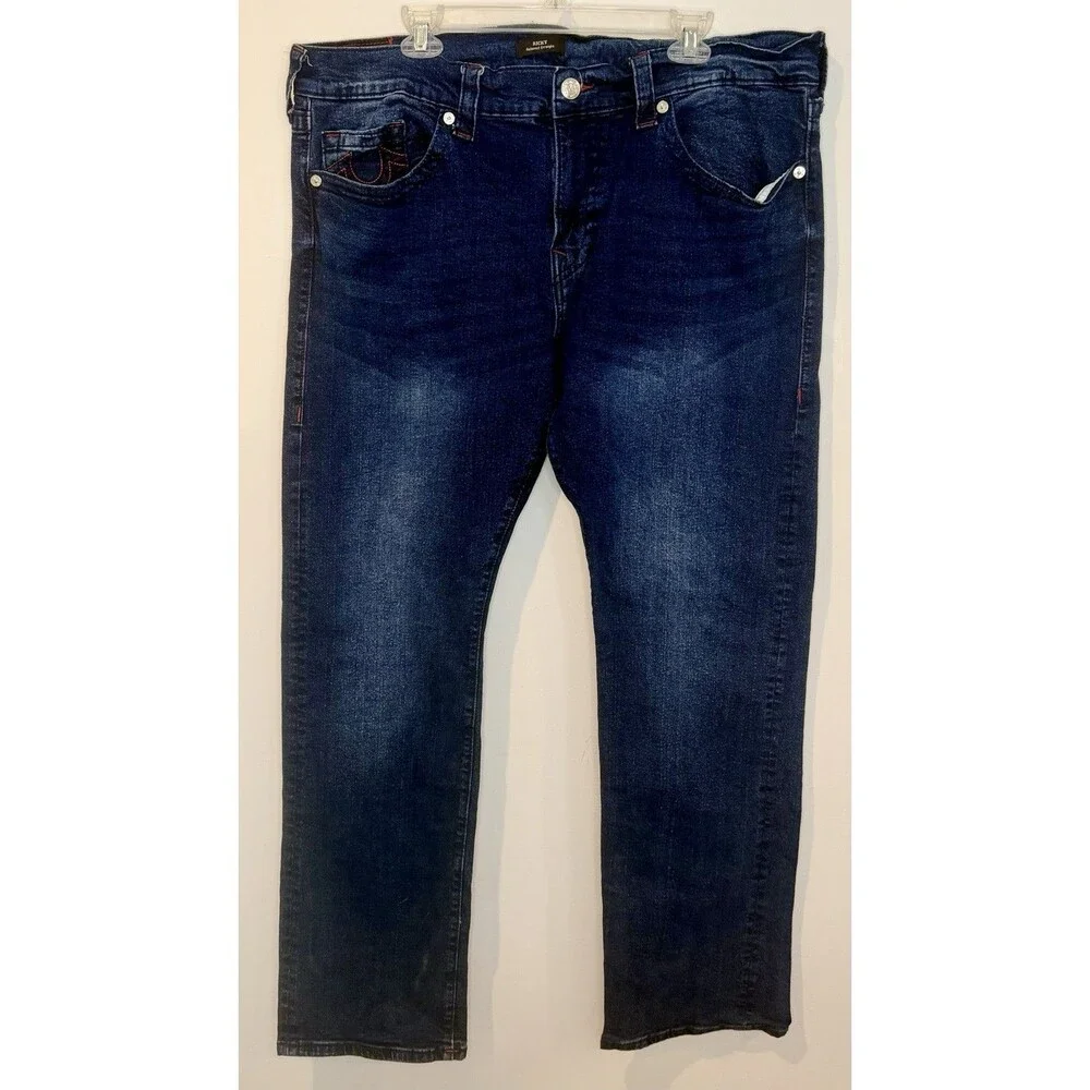 True Religion Ricky Relaxed Straight Leg Jeans Dark Wash Size 40 EUC!!